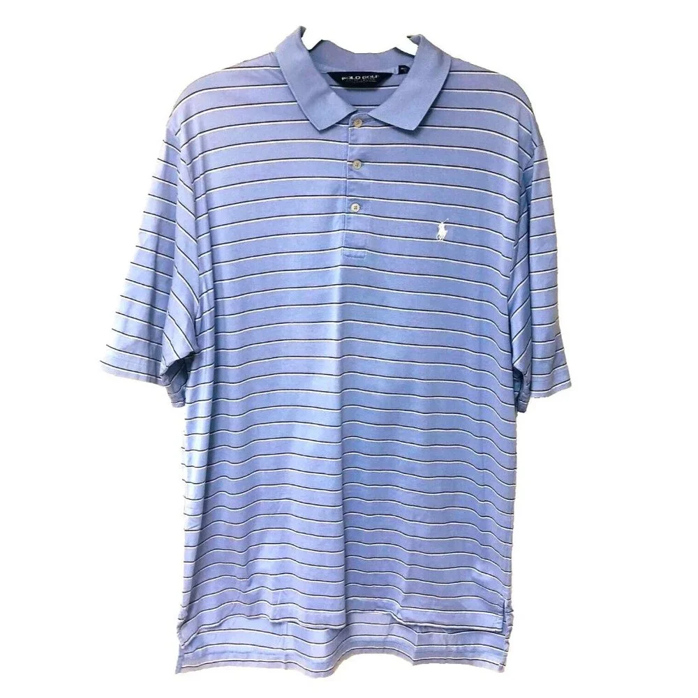 Ralph Lauren Polo Golf Shirt Men's L Cotton Lavender Stripe Embroider Polo Pony